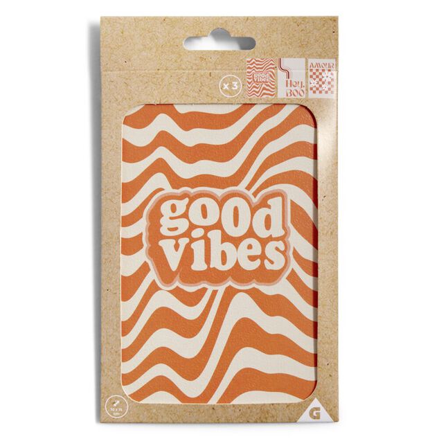 Lot de 3 affiches papier orange et blanc motifs r&eacute;tro 10x15cm