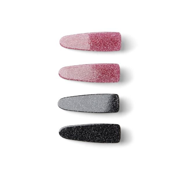 Lot de 4 pinces &agrave; cheveux plates crocodile paillettes noir et rose