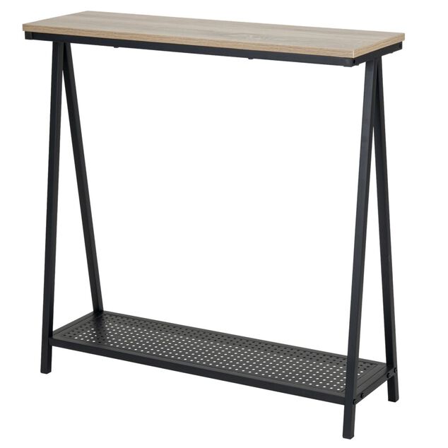 Console 2 niveaux Luffi en bois et m&eacute;tal ajour&eacute; noir 78x24xH78,5cm