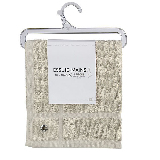 Essuie main carr&eacute; 40x40 cm uni beige x2