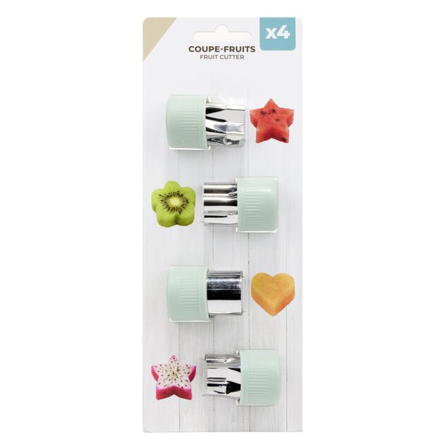 Emporte-pi&egrave;ce coupe-fruit x4 inox et plastique vert