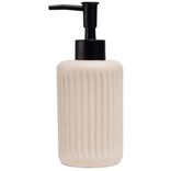 Distributeur de savon plastique rose effet rainur&eacute; &Oslash;7,5xH17,5cm