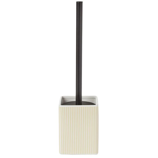 Brosse WC socle carr&eacute; gr&egrave;s rayure verticale blanc beige 9,2x9,2xH36cm