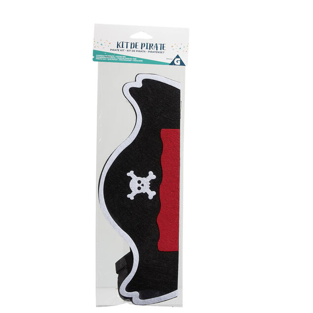 Chapeau de pirate et cache-oeil motif t&ecirc;te de mort noir rouge blanc