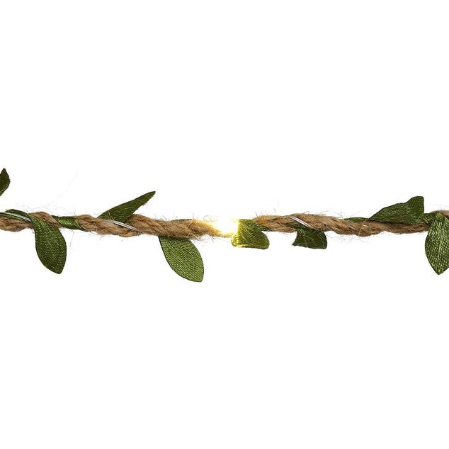 Guirlande lumineuse jute et feuillage artificiel 50 LED blanc chaud 4,9m