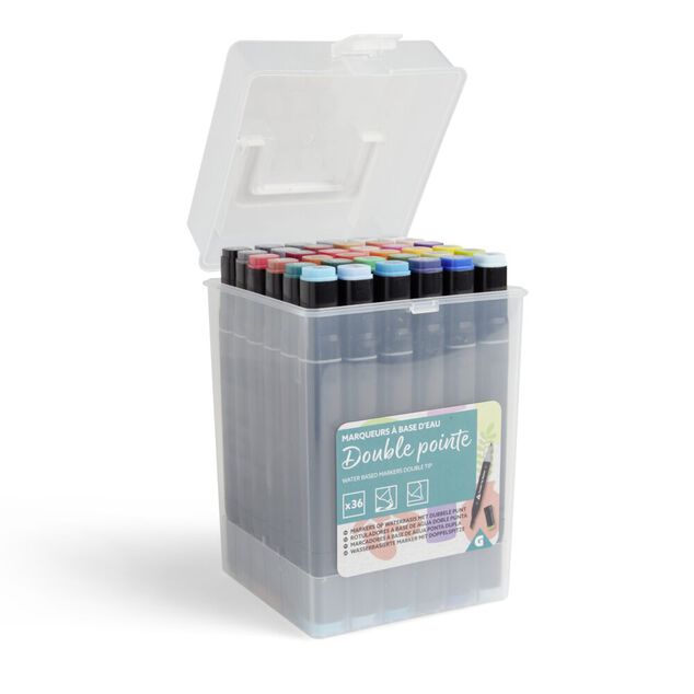 Lot de 36 marqueurs &agrave; base d'eau double pointe plastique noir + 3 ans