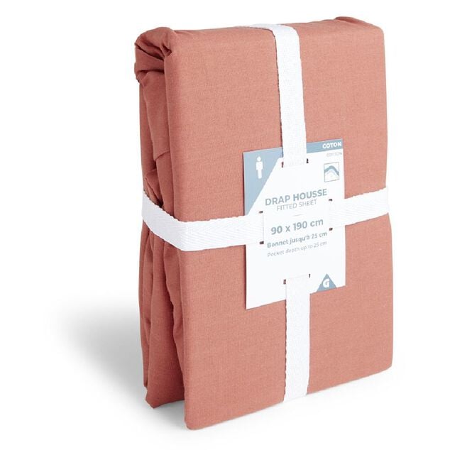 Drap housse 90x190cm 100% coton rouge brique