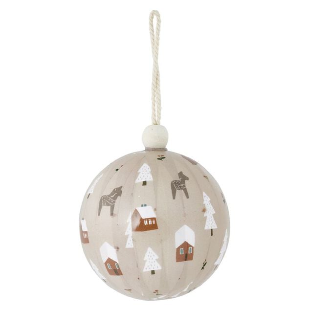Boule de No&euml;l village et cheval beige et blanc &Oslash;8cm - 3 mod&egrave;les