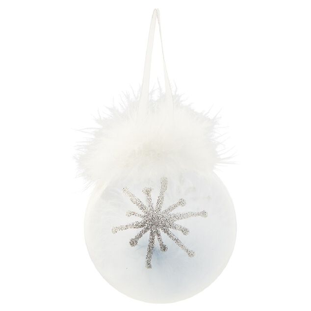 Boule de No&euml;l transparente avec plumes