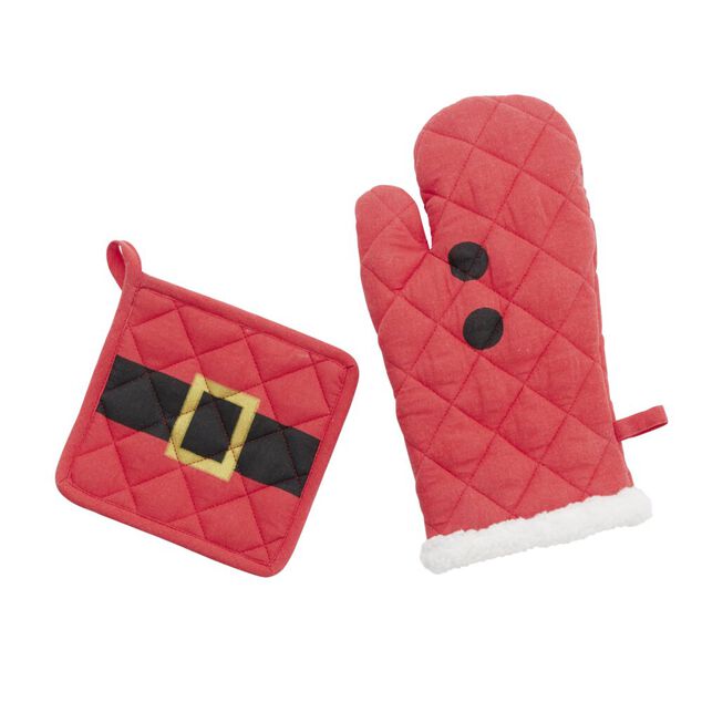 Gant et manique P&egrave;re No&euml;l tenue rouge et noir 16x32cm