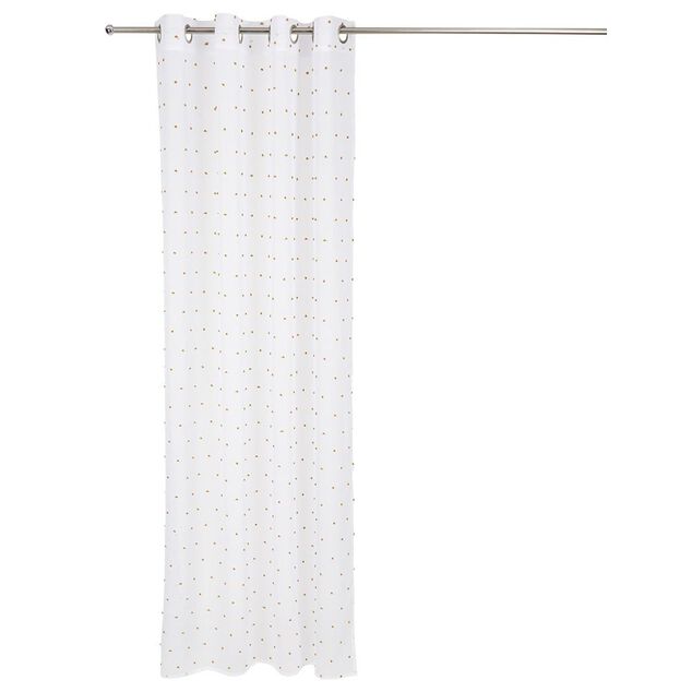 Voilage blanc avec pompons jaunes 100% polyester 140x240cm