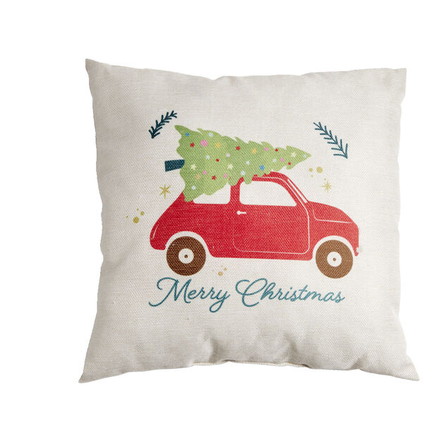 Coussin No&euml;l effet lin Merry Christmas 40x40cm