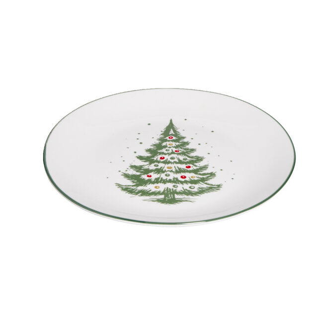 Assiette &agrave; dessert porcelaine blanche motif sapin de No&euml;l &Oslash;19cm