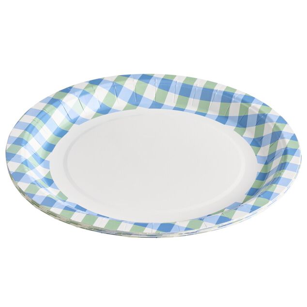 Assiette plate x8 carton motif carreaux blanc et bleu &Oslash;23cm