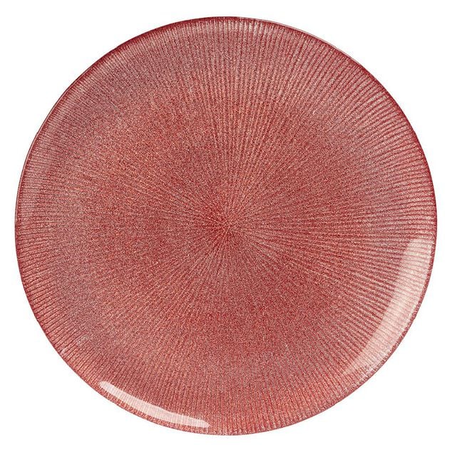 Assiette plate verre stri&eacute; rouge &Oslash;27cm