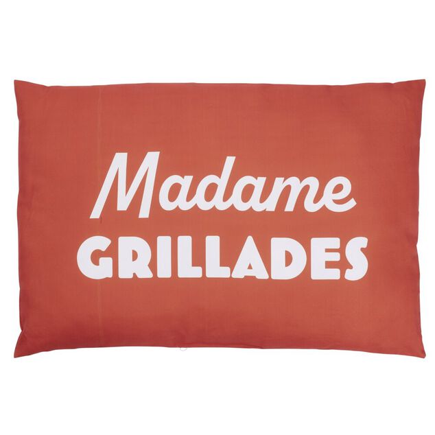 Coussin de jardin rectangulaire Madame Grillades terracotta et blanc 40x60cm