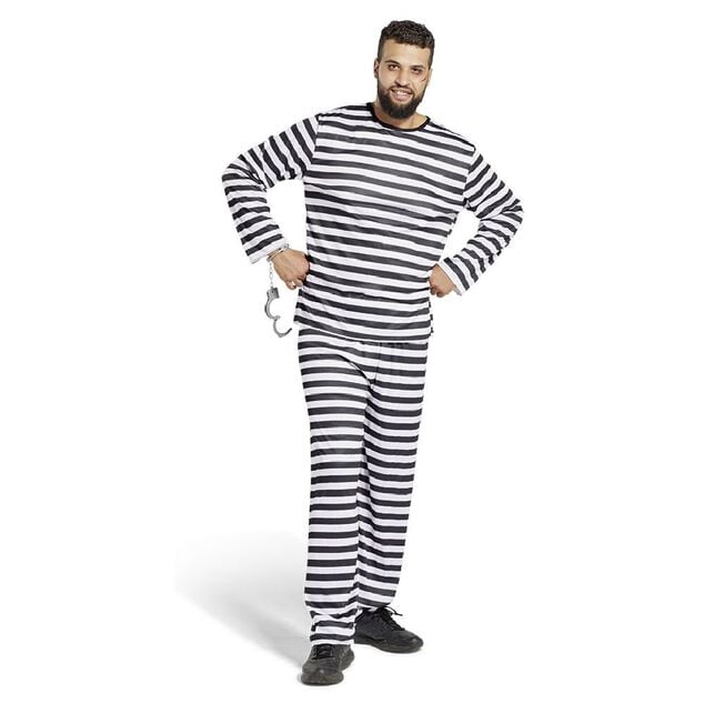 D&eacute;guisement prisonnier adulte ray&eacute; noir blanc - Taille S