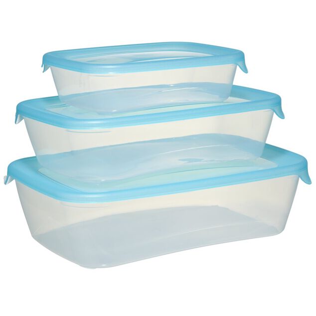 Bo&icirc;te alimentaire x3 Fresh Go rectangulaire plastique transparent et bleu 0,5/1/2L