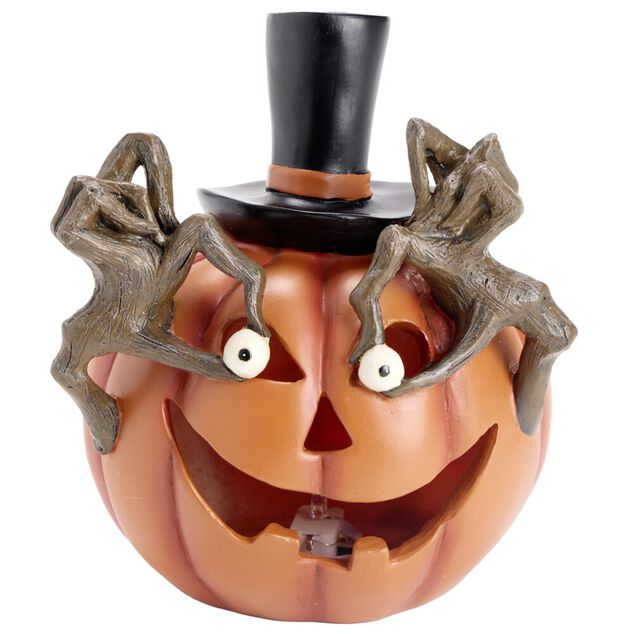Citrouille Halloween orange LED polyr&eacute;sine 15,5x14,5xH18cm