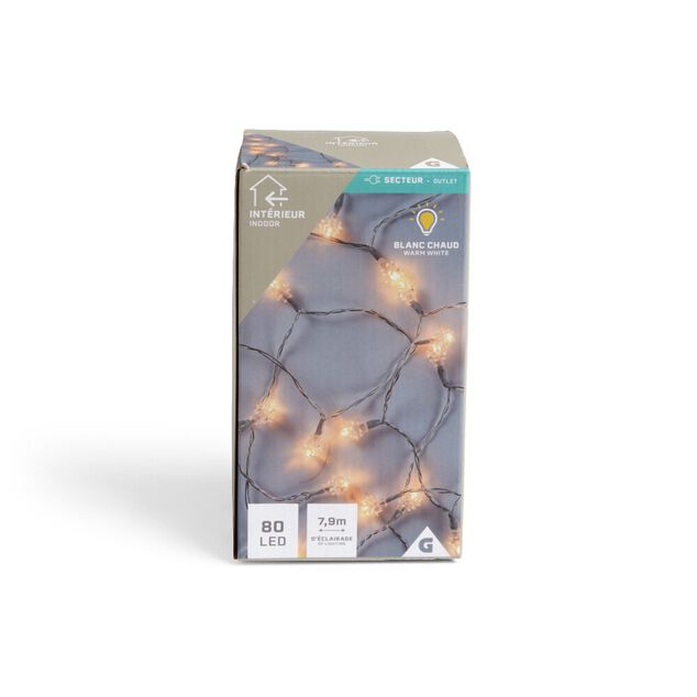 Guirlande lumineuse int&eacute;rieur diamant 80LED blanc chaud 7,9m