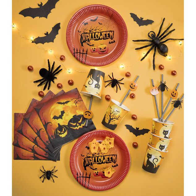 Assiette carton x10 motif Halloween citrouille orange &Oslash;23cm
