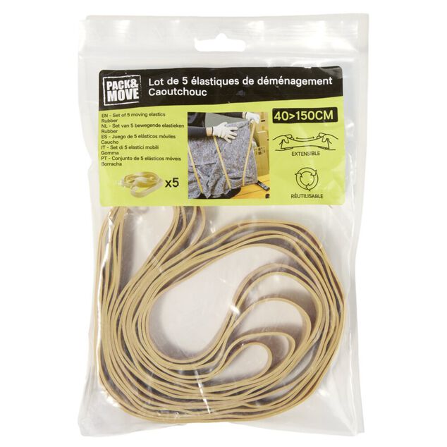 Lot de 5 &eacute;lastiques caoutchouc beige pour d&eacute;m&eacute;nagement