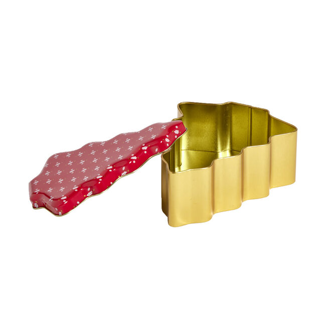 Boîte alimentaire Noël forme sapin métal rouge et doré 18x14,5xH6,5cm