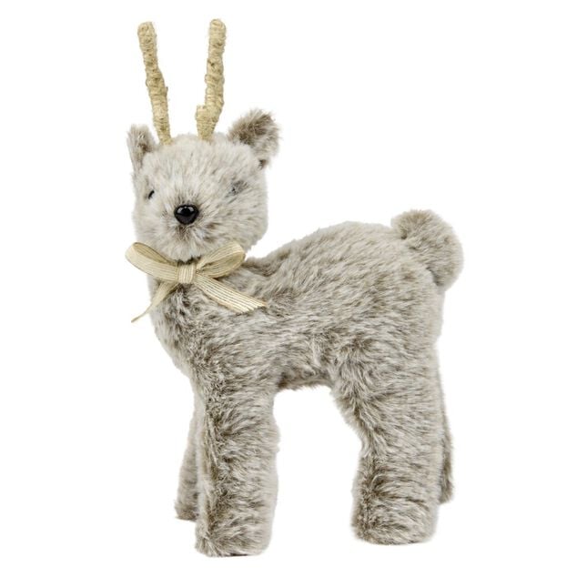 Renne de No&euml;l &agrave; poser effet fourrure H25cm (2 mod&egrave;les)