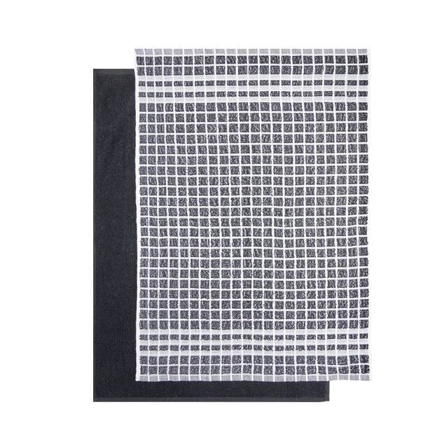 Lot de 2 torchons rectangulaires 50x70cm 100% coton blanc et noir