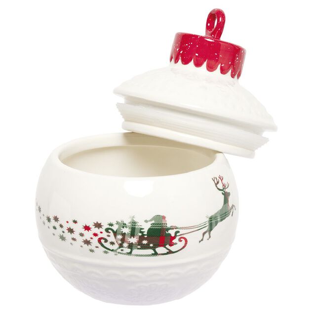 Mini bonbonnière en céramique décor Noël rouge blanc