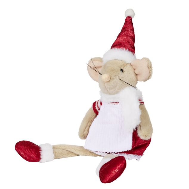 Souris de No&euml;l effet fourrure &agrave; poser H45cm (2 mod&egrave;les)