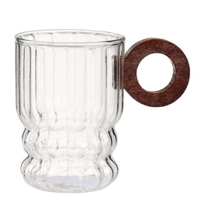 Mug 28cl en verre transparent avec anse ronde en bois &Oslash;7,5xH9cm