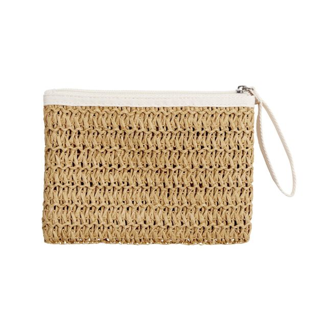 Pochette effet paille fermeture zipp&eacute;e 20x2xH13,5cm (3 mod&egrave;les)