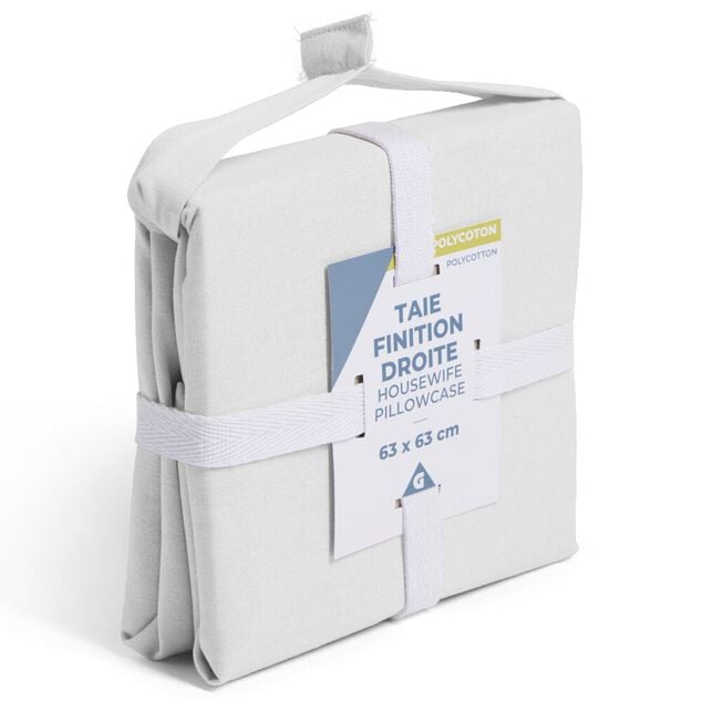 Taie d'oreiller 63x63cm polycoton finition droite blanc