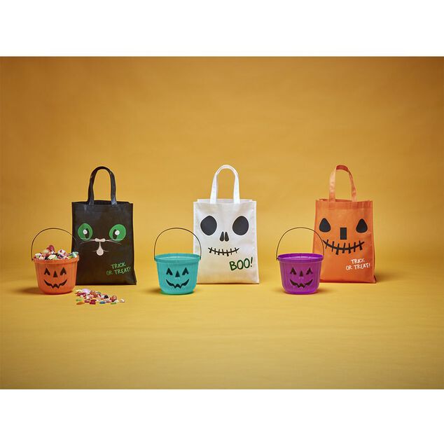 Seau &agrave; bonbons Halloween design citrouille (3 mod&egrave;les)