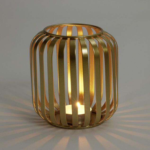 Lanterne ajour&eacute;e m&eacute;tal dor&eacute; &Oslash;10xH12cm