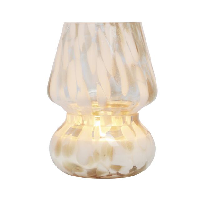Bougie lampe 25H en verre blanc et beige senteur fleur d'oranger &Oslash;11,2xH15cm