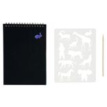 Carnet à gratter noir 8 pages pages + 1 pochoir + bâtonnet bois