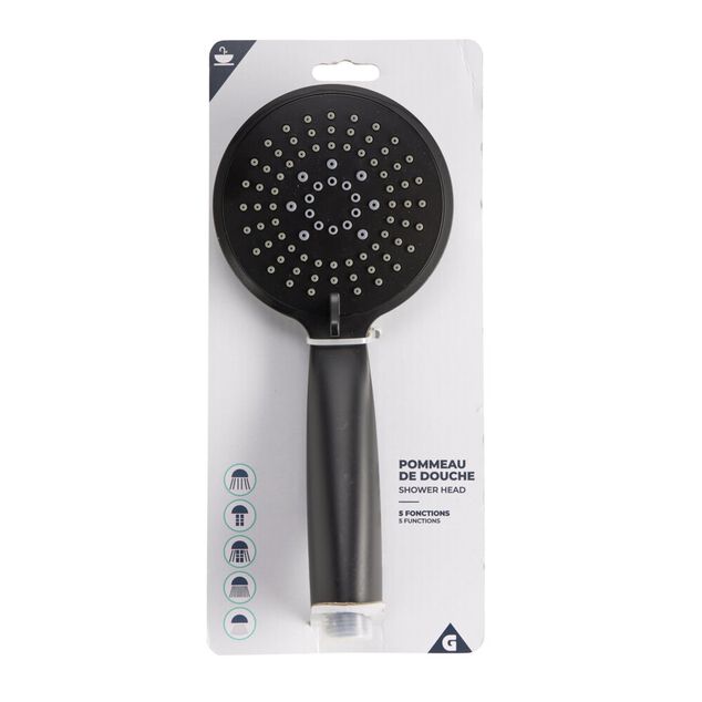 Pommeau de douche 5 fonctions plastique noir