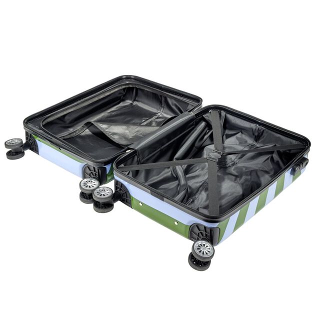 Valise cabine 39L trolley 4 roulettes bayad&egrave;re rayures bleues et vertes H56,5cm