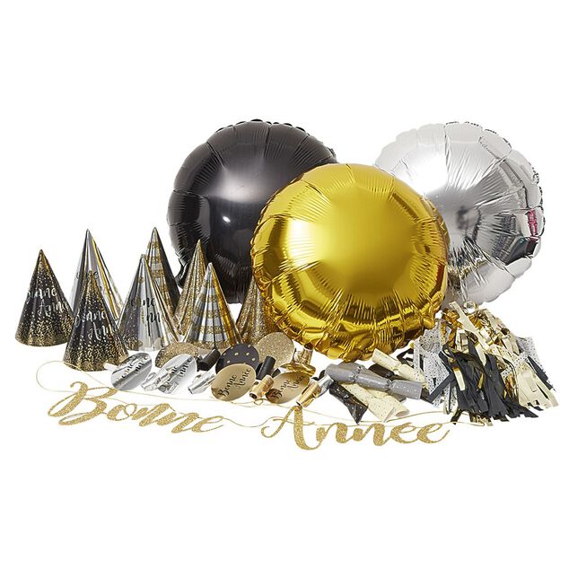 Kit de décoration or argent noir 8 personnes