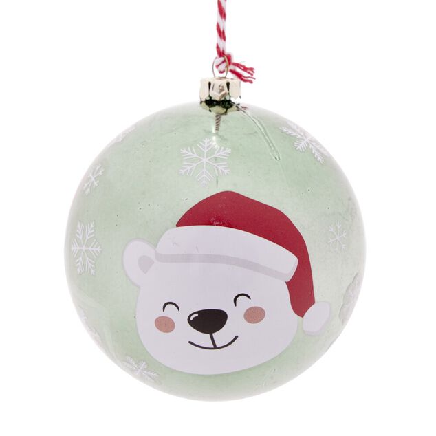 Boule de No&euml;l fantaisie &agrave; suspendre plastique d&eacute;cor&eacute; &Oslash;8cm (3 mod&egrave;les)