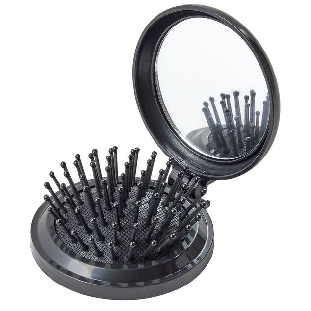 Brosse à cheveux pliable ronde avec miroir Ø6,5cm (3 modèles)