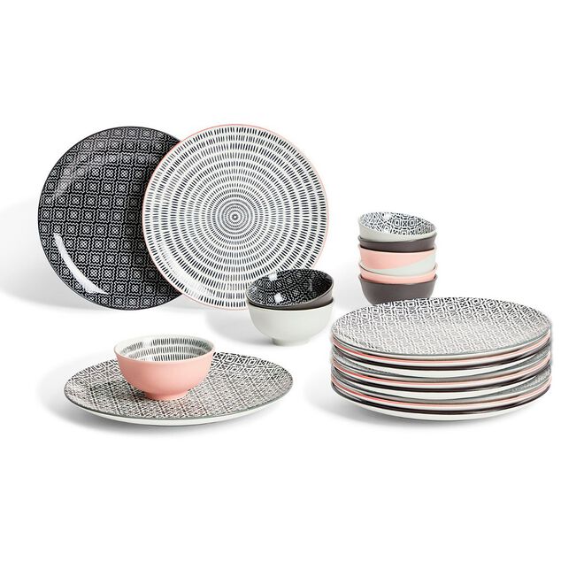 Assiette plate ronde motif g&eacute;om&eacute;trique noir et blanc &Oslash;26.5cm (3 mod&egrave;les)