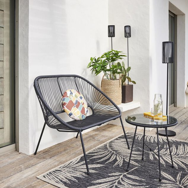 Table basse de jardin Urban ronde m&eacute;tal r&eacute;sine noir &Oslash;50xH52cm