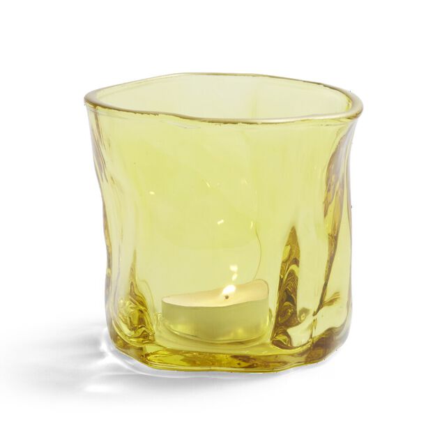Vase verre froiss&eacute; jaune &Oslash;7,5xH7,7cm