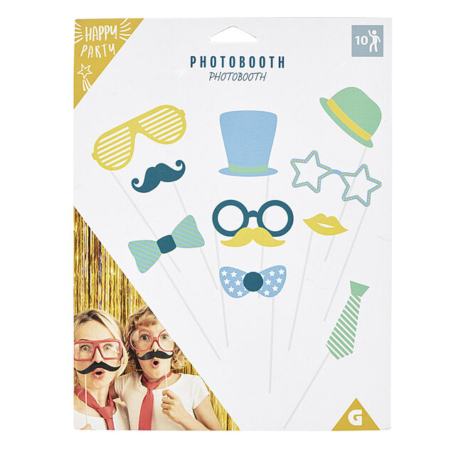 Kit festif photobooth bleu vert jaune 10 pi&egrave;ces