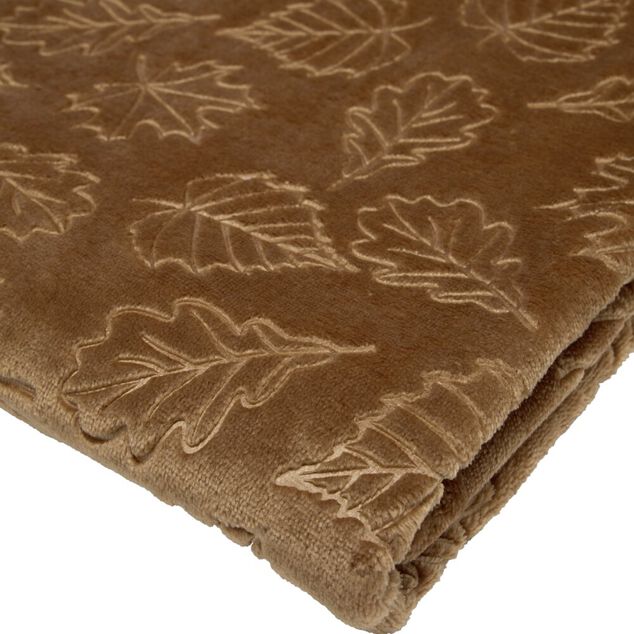 Plaid velours relief motif automne 130x160cm (2 mod&egrave;les marron ou beige)