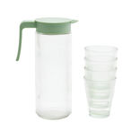 Pichet en verre et plastique vert avec 4 verres