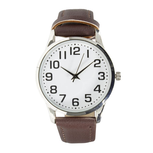 Montre homme cadran rond acier argent&eacute; bracelet simili &Oslash;3,5xH23,5cm (2 mod&egrave;les)